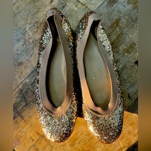 Stuart Weitzman Gold Glitter Ballet Flats